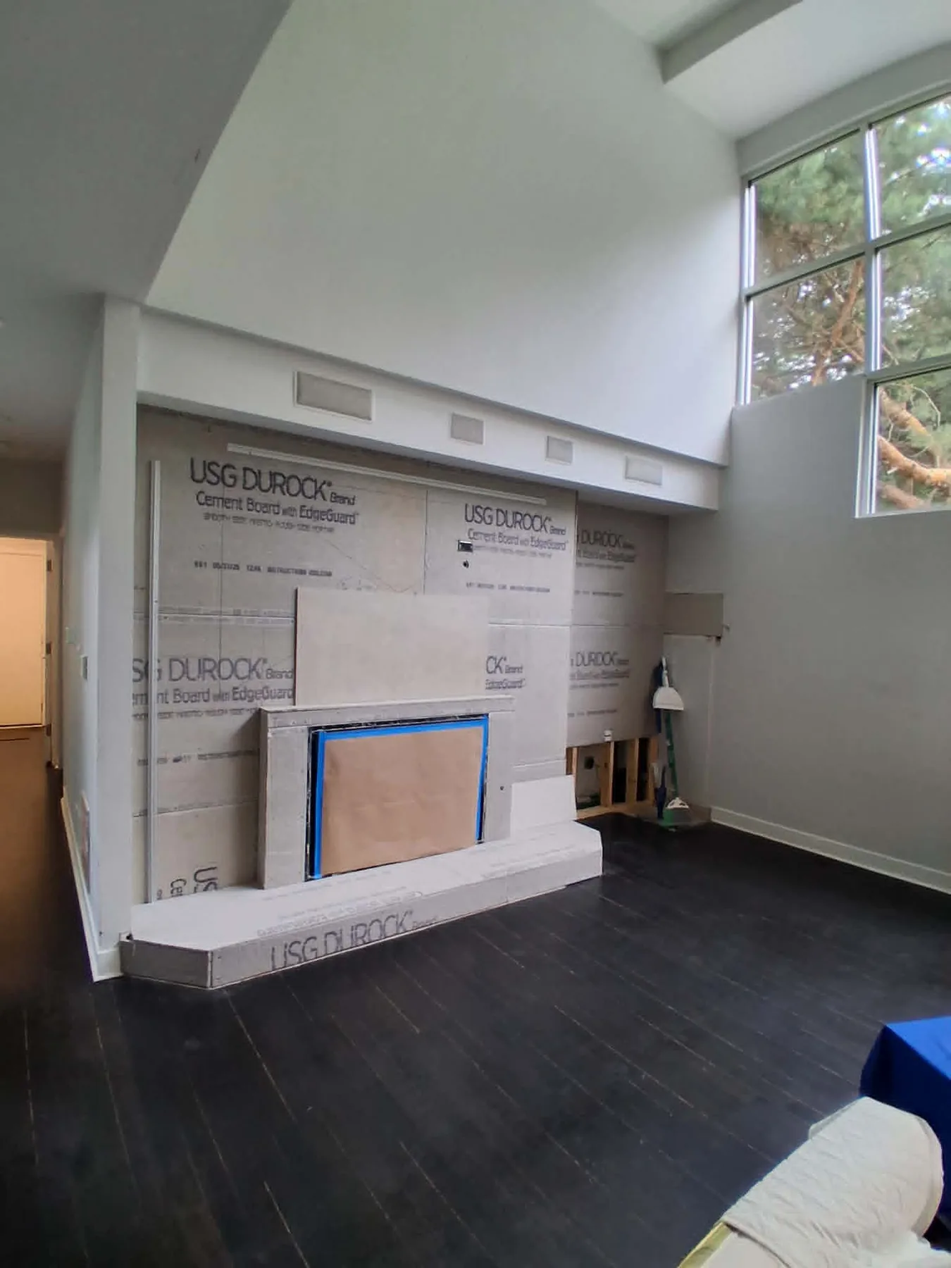 Fireplace construction in progress